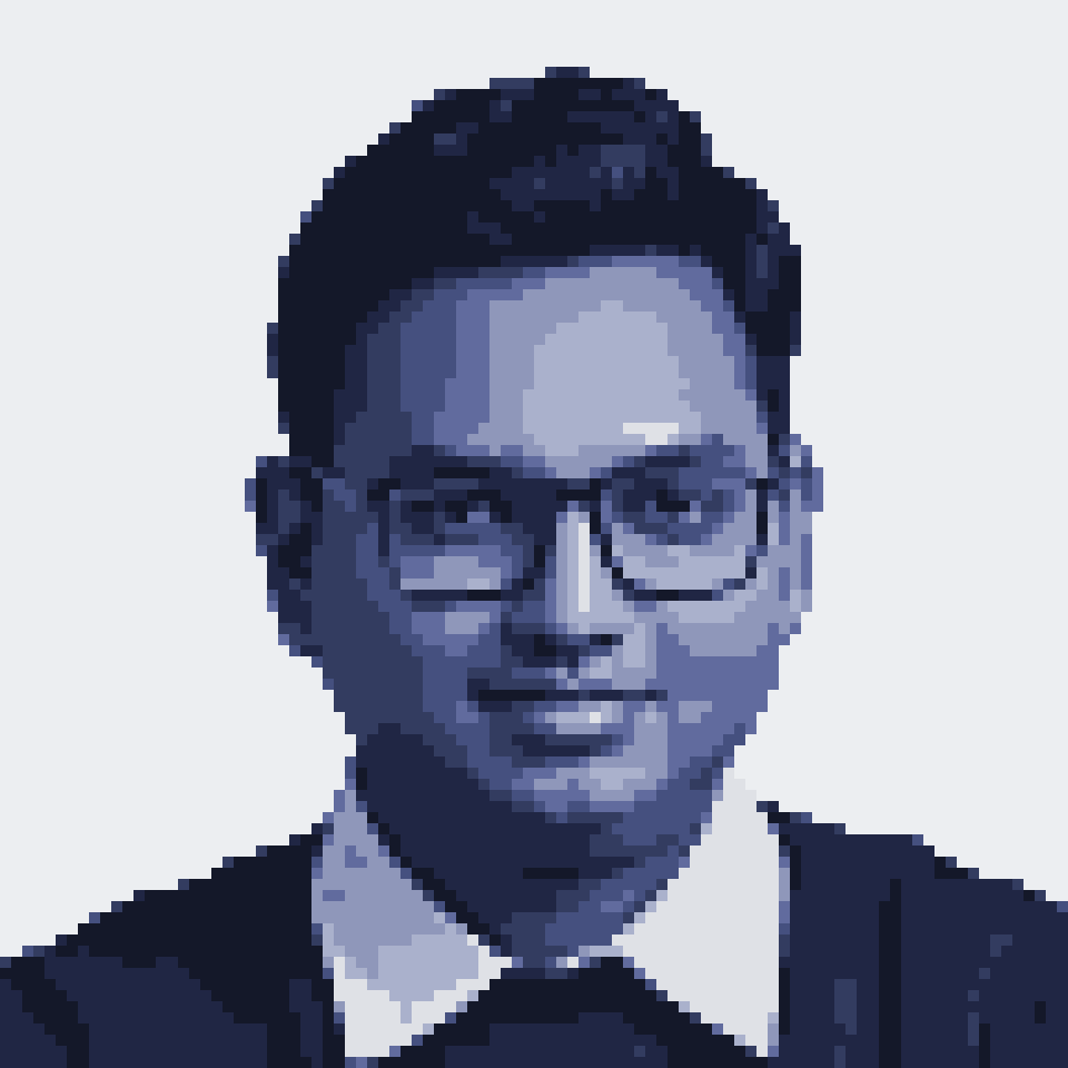 Pixel portrait of Joshua Poddoku in navy